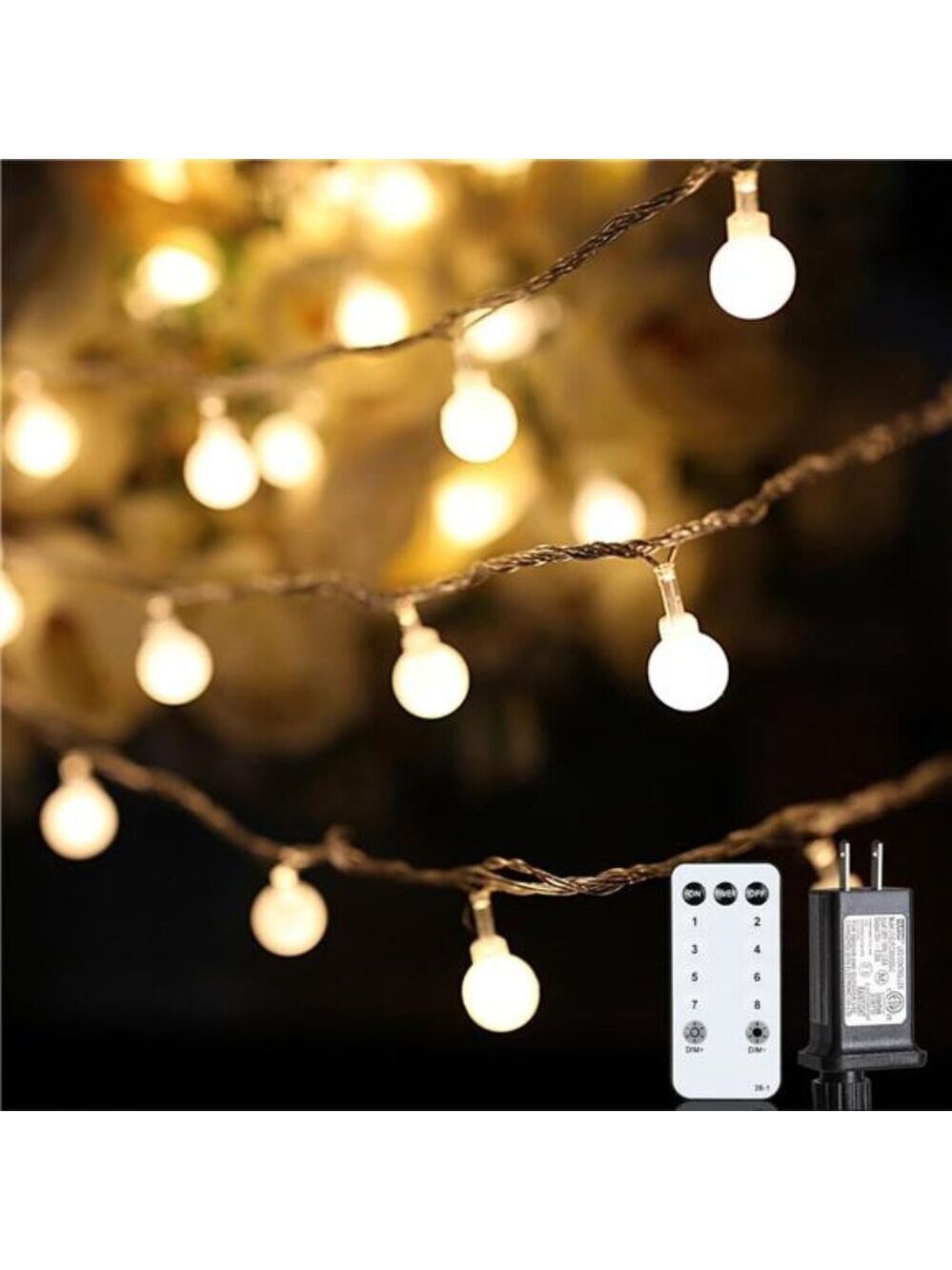 Globe String Lights 59 Ft 100 LED Warm White Twinkle Indoor Outdoor Wedding Deco